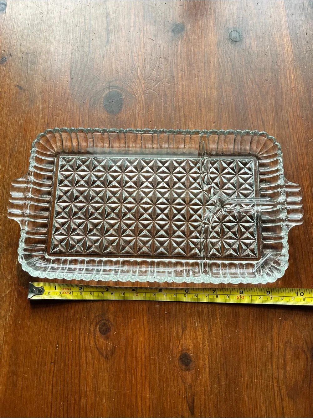 Vintage Clear Glass Divided Vanity Tray with Starburst Pattern